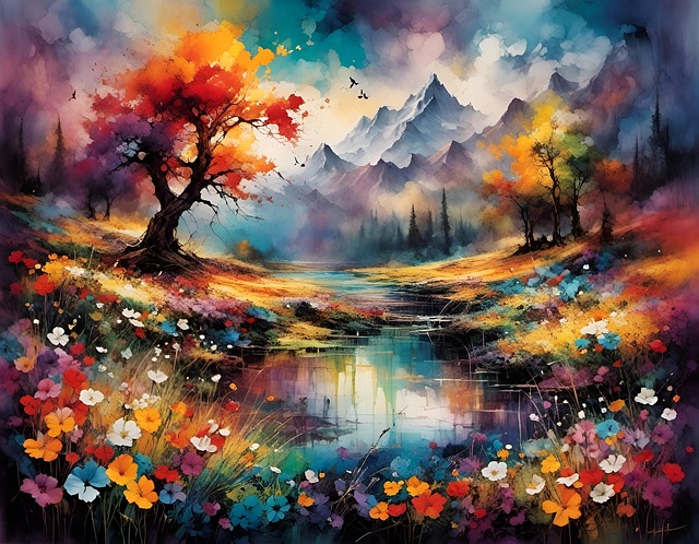 Download free HD stock image of Ai Generated Landscape Free ai generated landscape flowers illustration