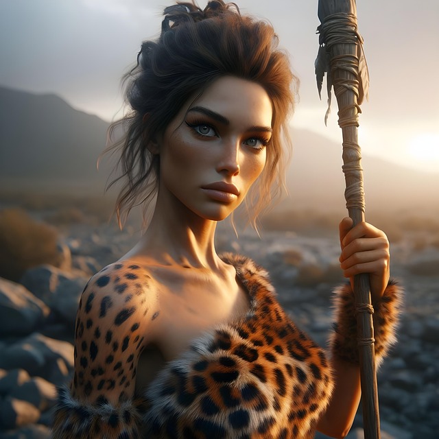 Free ai generated woman prehistory illustration