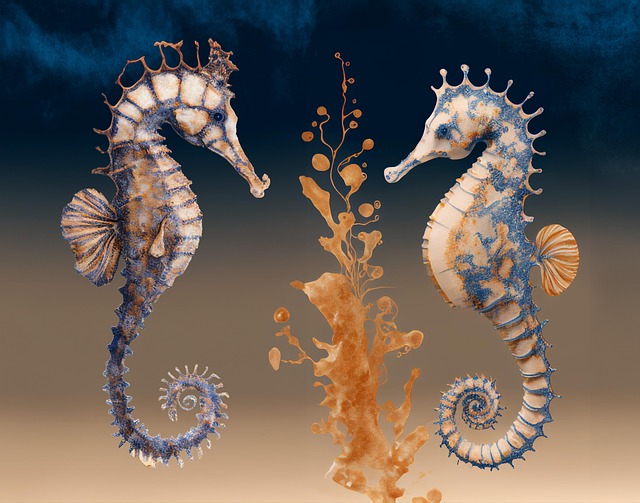 Free seahorses marine watercolor illustration