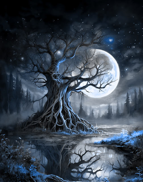 Free moon swamp night illustration