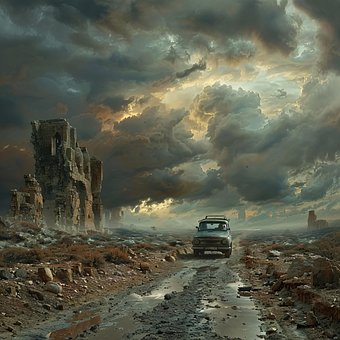 Ai Generado, Restos, Coche, Abandonado