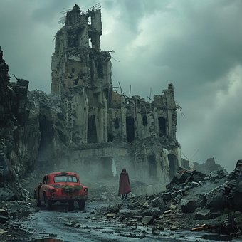 Ai Generado, Restos, Coche, Abandonado