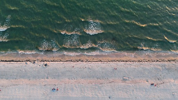 Strand, Hav, Ovenfra, Solnedgang, Sommer