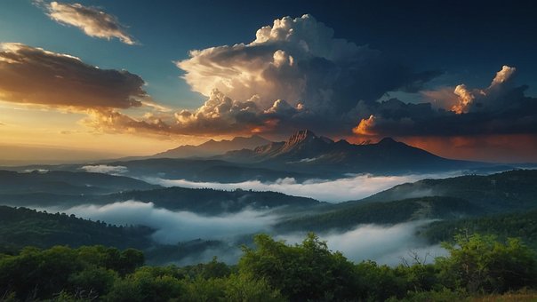 Ai Generado, Montañas, Nubes, Paisaje
