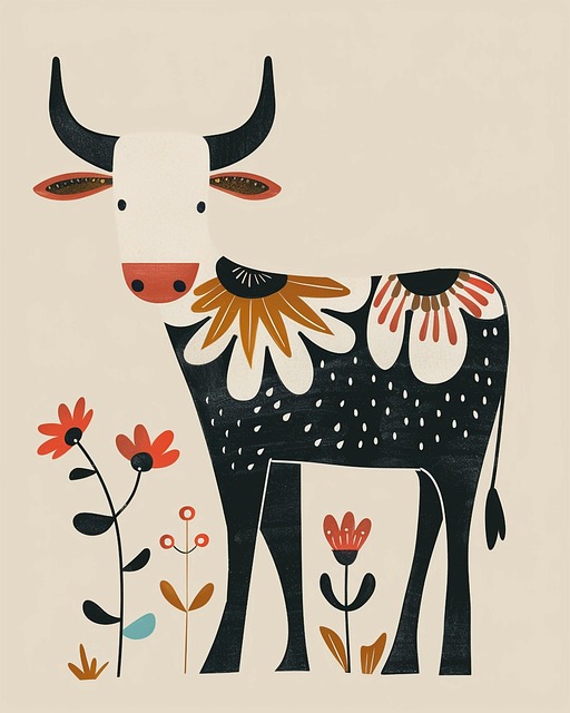 Free ai generated bull nordic folk art illustration