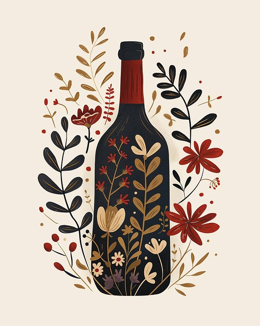 Free ai generated wine bottle nordic folk art illustration