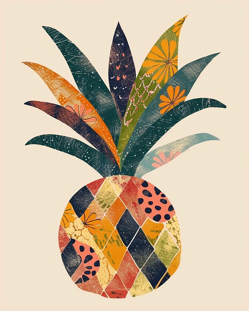 Free ai generated pineapple nordic folk art illustration
