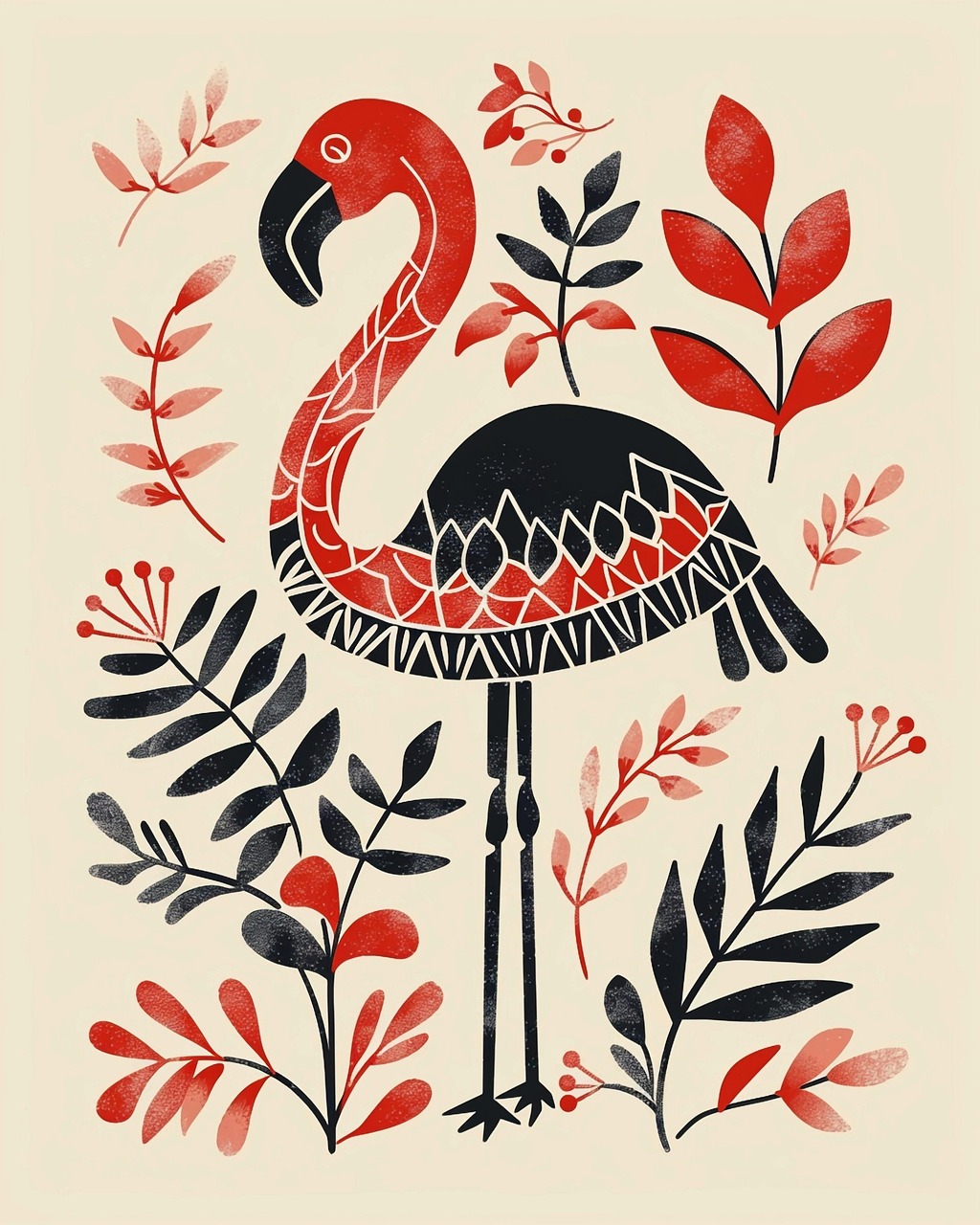 Download free HD stock image of Ai Generated Flamingo Free ai generated flamingo nordic folk art illustration
