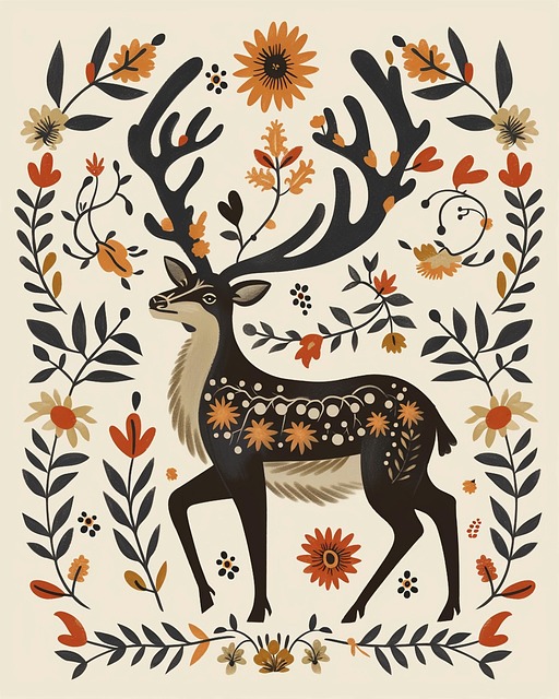 Free ai generated deer nordic folk art illustration