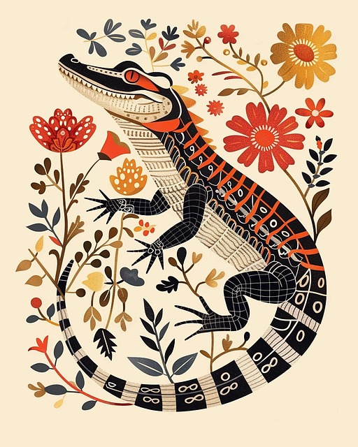 Free ai generated alligator nordic folk art illustration