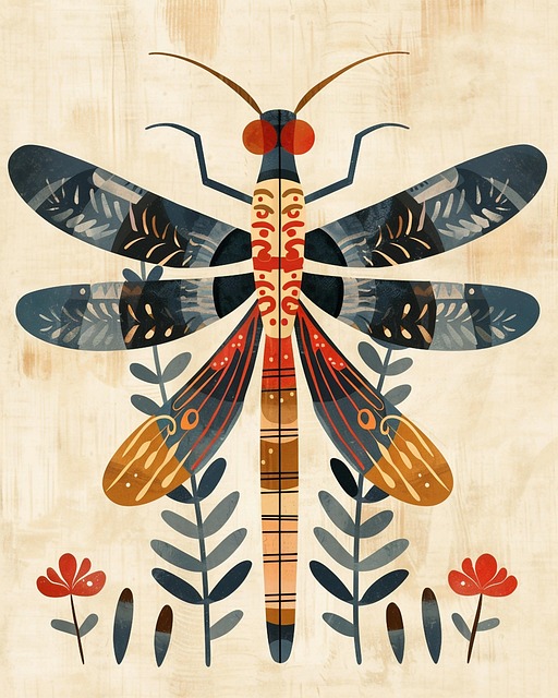 Free ai generated dragonfly nordic folk art illustration