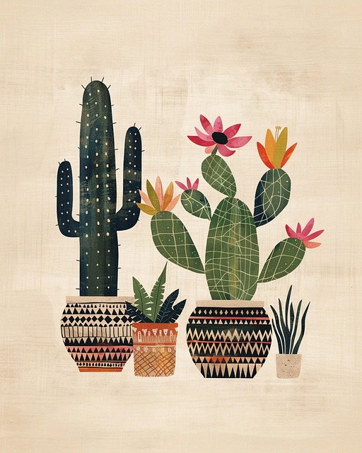 Free ai generated cacti nordic folk art illustration