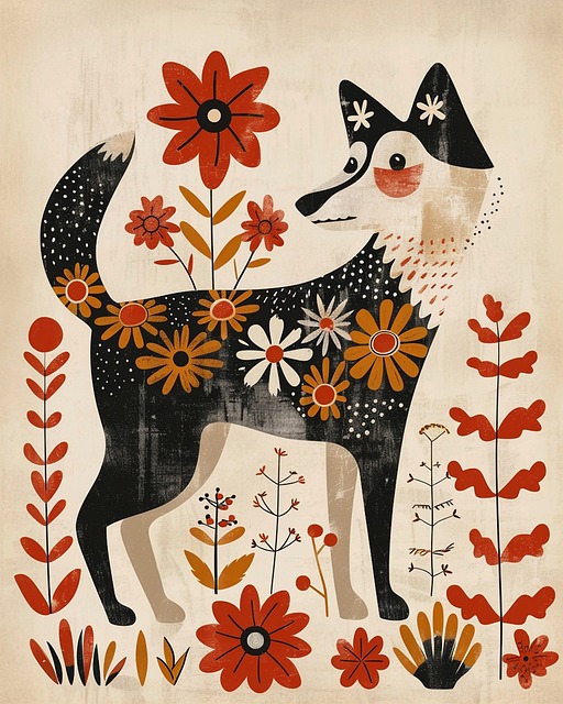 Free ai generated fox nordic folk art illustration