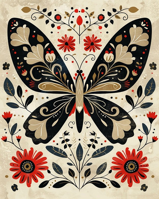 Free ai generated butterfly nordic folk art illustration