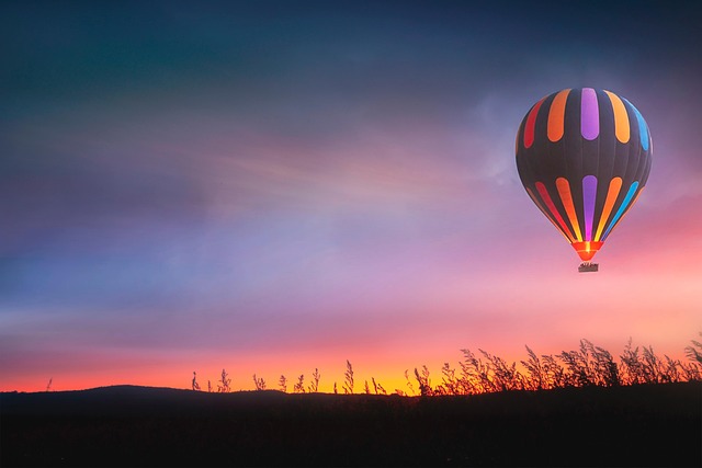balloon, clouds, landscape, nature, sunset, darling, fantasy