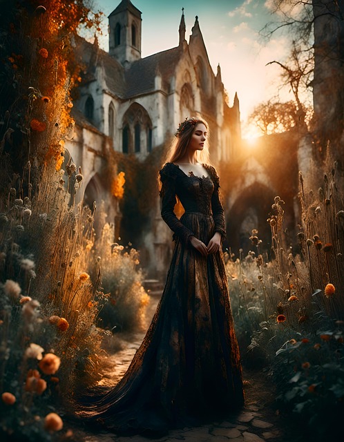 Free woman monastery nature illustration