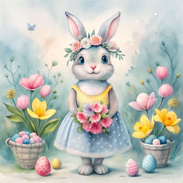 Free rabbit flowers eggs illustration