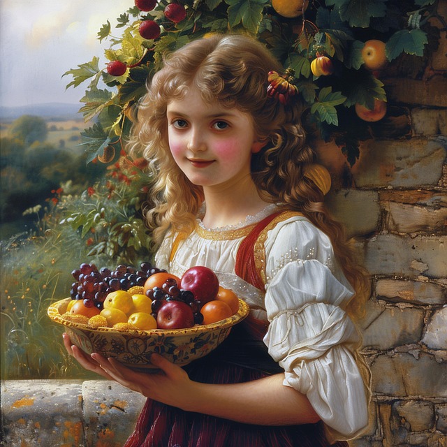 Free ai generated girl fruits illustration