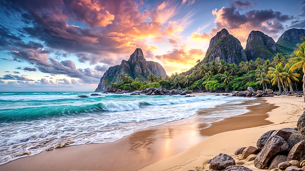 Ai Gerado, Pôr Do Sol, Praia, Céu, Mar