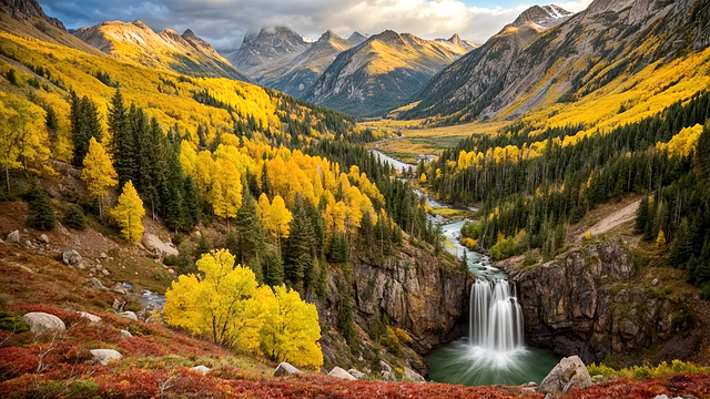 Free ai generated waterfall mountain illustration