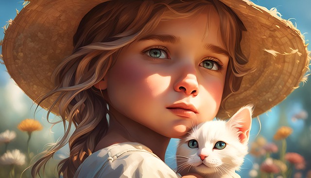 Free ai generated girl kitten illustration