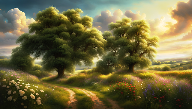 Free ai generated country road summertime illustration