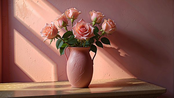 Ai Generiert, Rosa, Rosen, Blumenvase