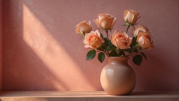 Ai Generiert, Rosa, Rosen, Blumenvase