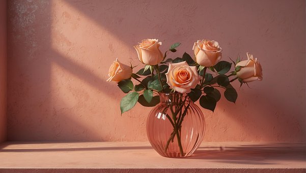 Ai Generiert, Rosa, Rosen, Blumenvase