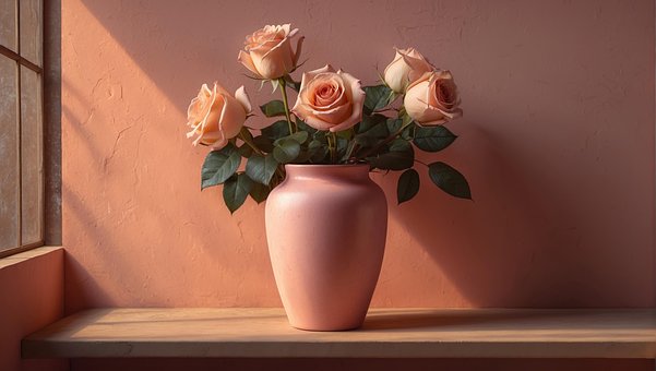 Ai Generiert, Rosa, Rosen, Blumenvase