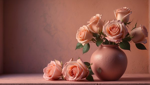 Ai Generiert, Rosa, Rosen, Blumenvase