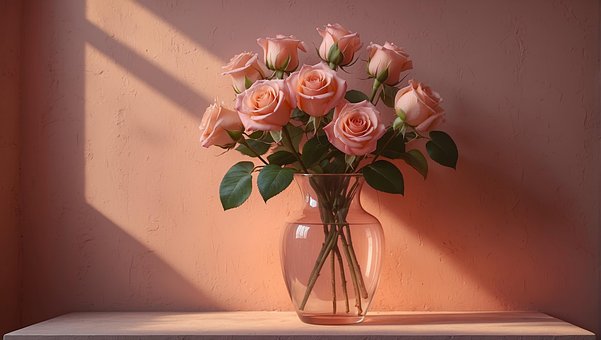 Ai Generiert, Rosa, Rosen, Blumenvase