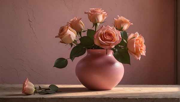 Ai Generiert, Rosa, Rosen, Blumenvase