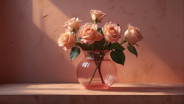 Ai Generiert, Rosa, Rosen, Blumenvase