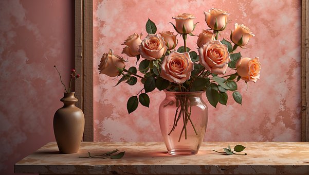 Ai Generiert, Rosa, Rosen, Blumenvase