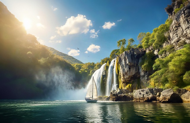 Free ai generated lake boat illustration