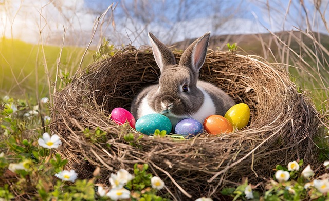 Free ai generated rabbit easter eggs illustration