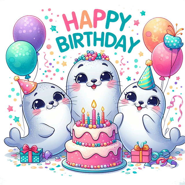 Free ai generated seals happy birthday illustration