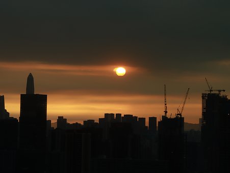 Tak, Silhuetter, Solnedgang, By