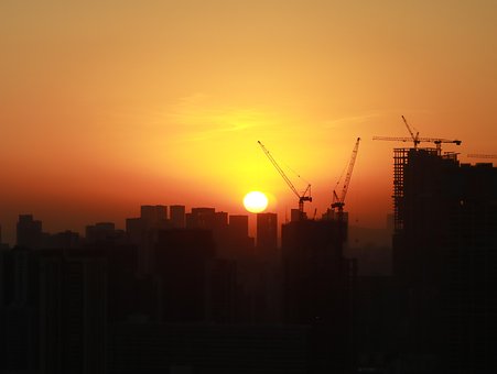 Tak, Silhuetter, Solnedgang, By
