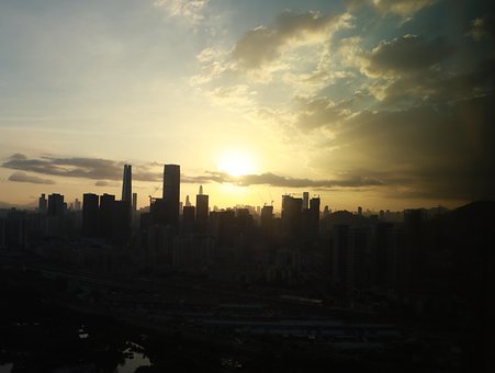 Tak, Silhuetter, Solnedgang, By