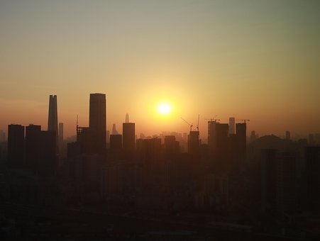Tak, Silhuetter, Solnedgang, By