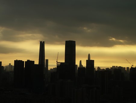Tak, Silhuetter, Solnedgang, By