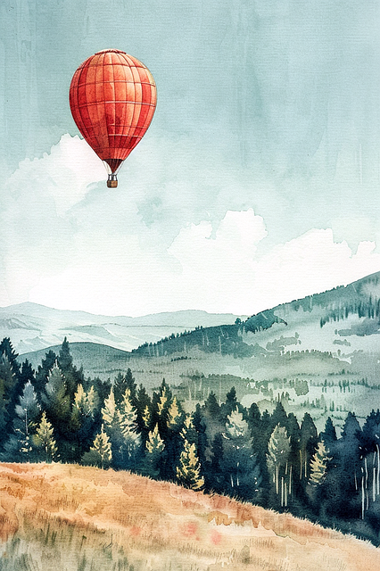 Free ai generated hot air balloon forest illustration