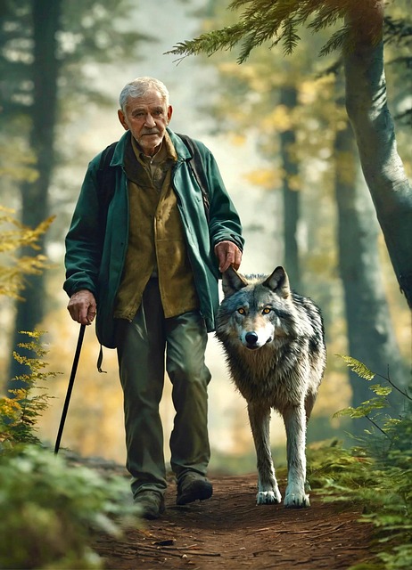 Free ai generated old man wolf illustration