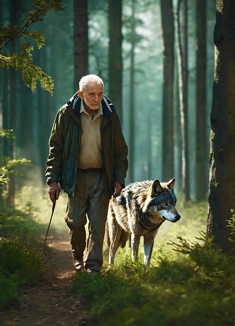 Free ai generated old man wolf illustration