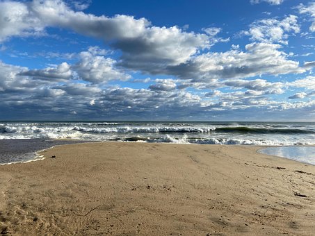 Praia, Nuvens, Areia, Ondas