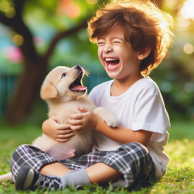 Ai Generado, Niño, Cachorro, Parque