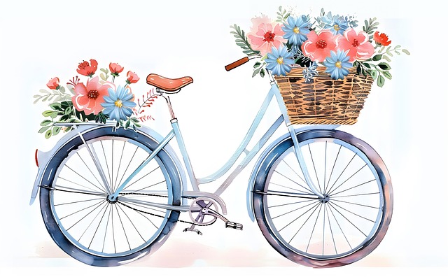 Free bicycle nature floral background illustration