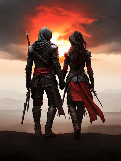Free ai generated assassins couple illustration